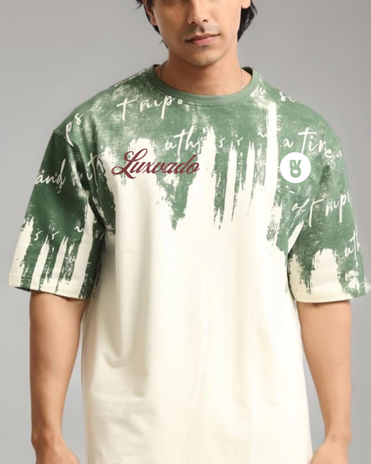 Half Cream Hlaf Green T-Shirt